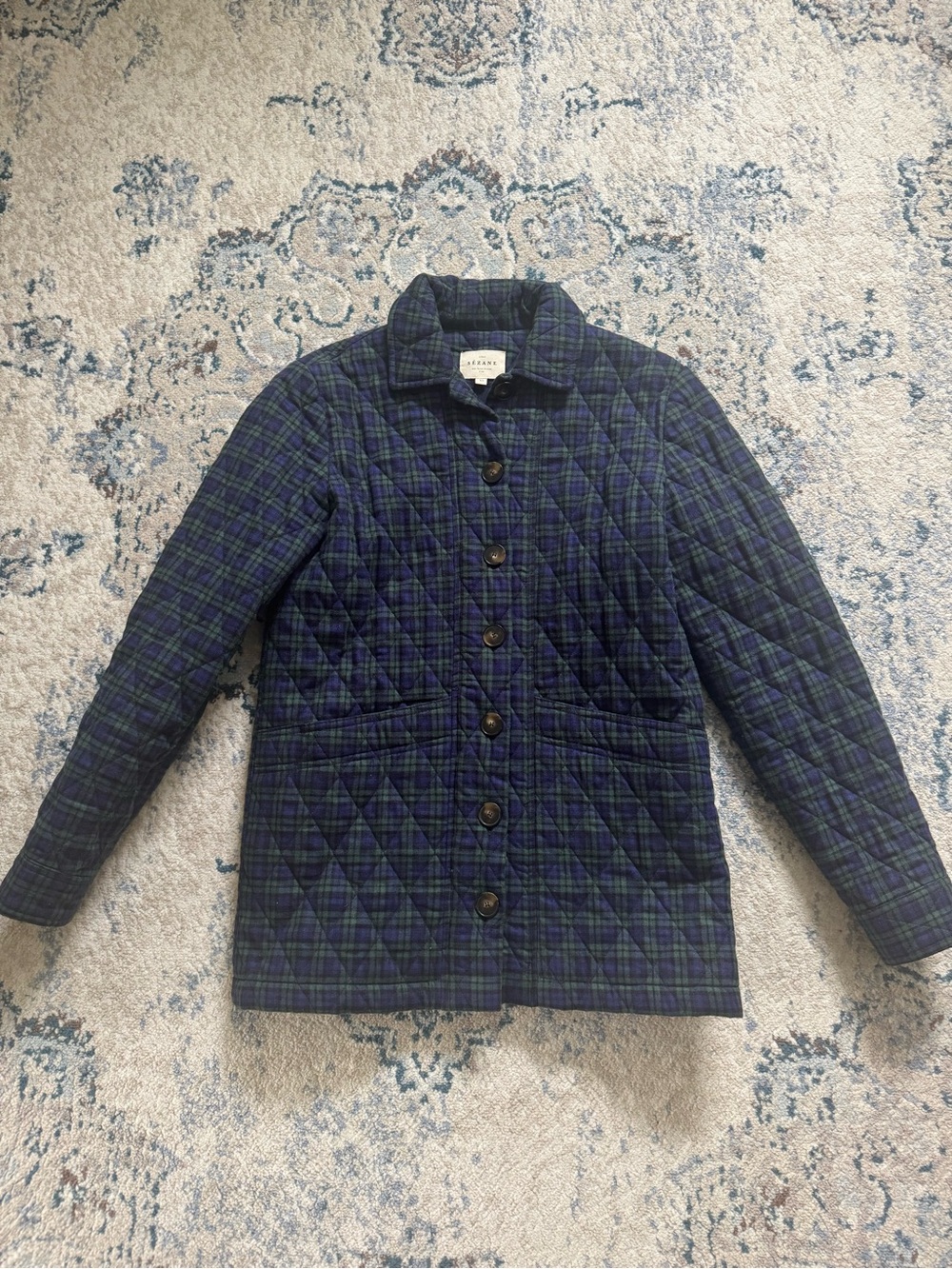 Sézane Will Jacket - Quilted Navy & Green Plaid, Size XS - Picture 2 of 6